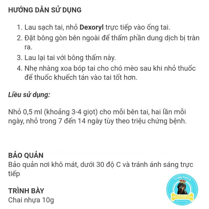 [CHÍNH HÃNG/HSD2023] VIRBAC DEXORYL DUNG DỊCH T RỊ VIÊM TAI CHO CHÓ MÈO 10G