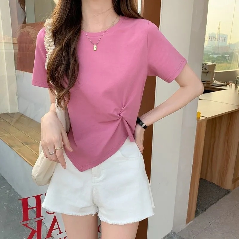 Áo Thun Tay Ngắn Cổ Tròn Eo Cao Thời Trang Mùa Hè C8608