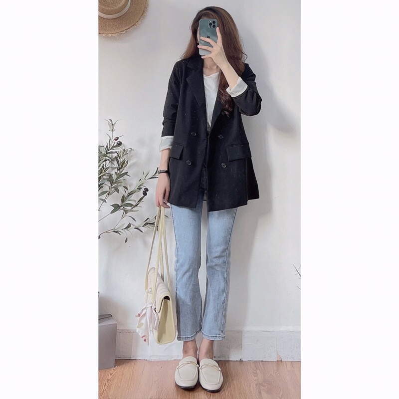 Áo vest blazer trơn đen 2 lớp túi nắp - Áo blazer trơn đen Hàn Quốc 2 lớp, Áo vest nữ đen 2 lớp [Ảnh thật/Sẵn] | BigBuy360 - bigbuy360.vn