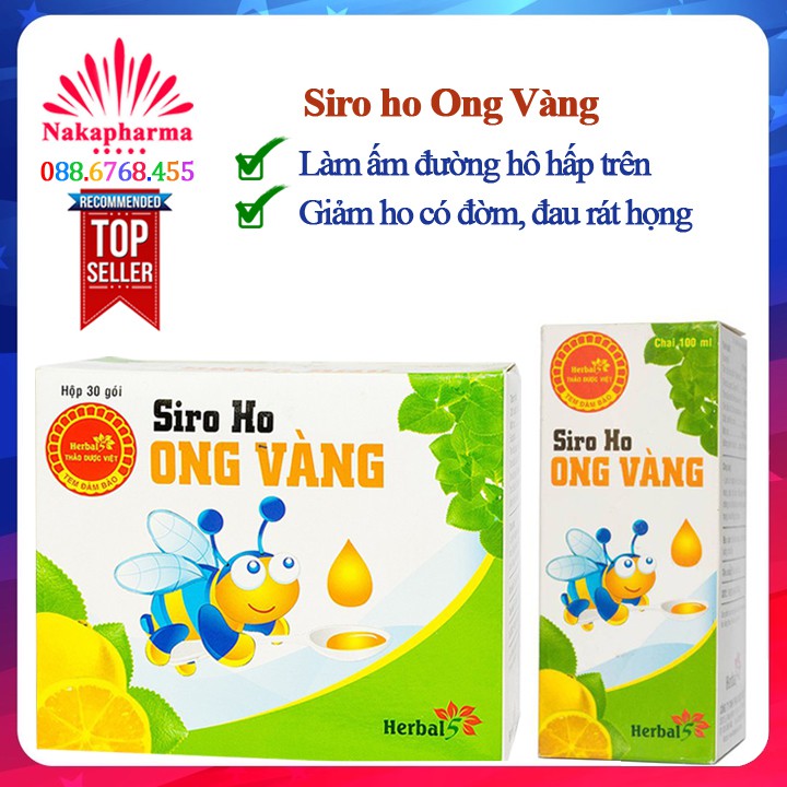 Siro ho Ong Vàng Herbal - Làm ấm đường hô hấp trên, giảm ho có đờm, co thắt phế quản, khó thở, giảm đau rát họng