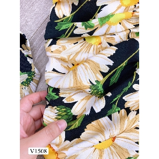 [ HÀNG BIG SIZE] Váy hoa đuôi cá cổ vuông V1508 (Kèm ảnh thật trải sàn do shop tự chụp)