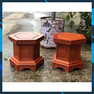 Đôn hoa sen lục giác - Đế kê tượng gỗ hương