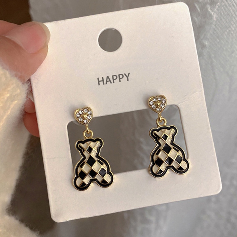 Bông Tai Mạ Bạc 2022 925 Đính Đá Hình Gấu Trắng Đen Sang Trọng