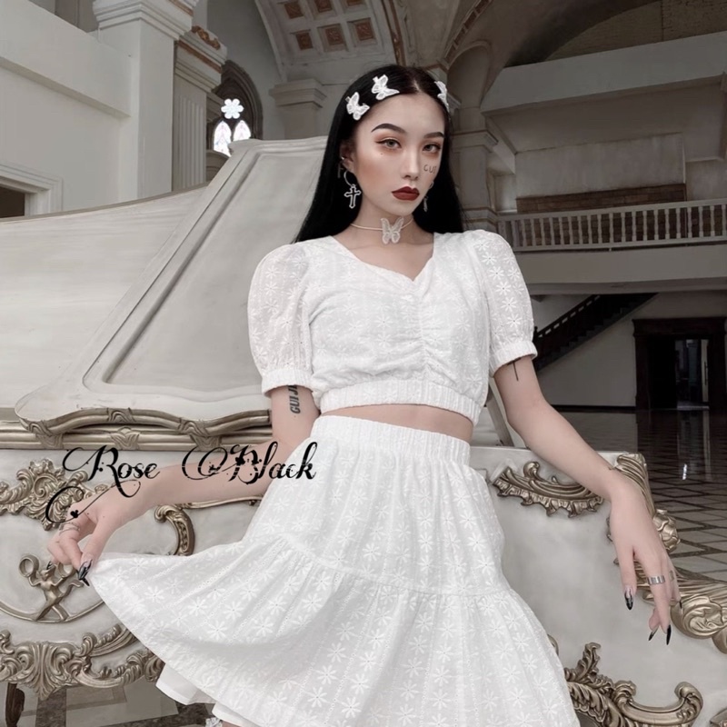 ( Đủ màu có trắng) Set kẹp tóc, khuyên tai, choker, nhẫn bướm ren cực xinh cực đáng yêu mã 8830
