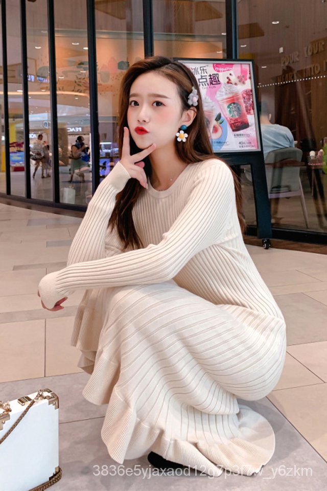 Váy liền áo len dệt kim mẫu mới mùa thu phong cách Hàn Quốc tôn dáng mỏng