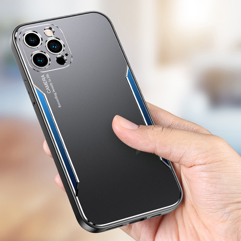 Ốp Điện Thoại Kim Loại Nhôm Cứng Viền Silicon Sang Trọng Cho iPhone 12 11 13 Pro Max Mini 7 8 Plus SE 2020 X XS XR