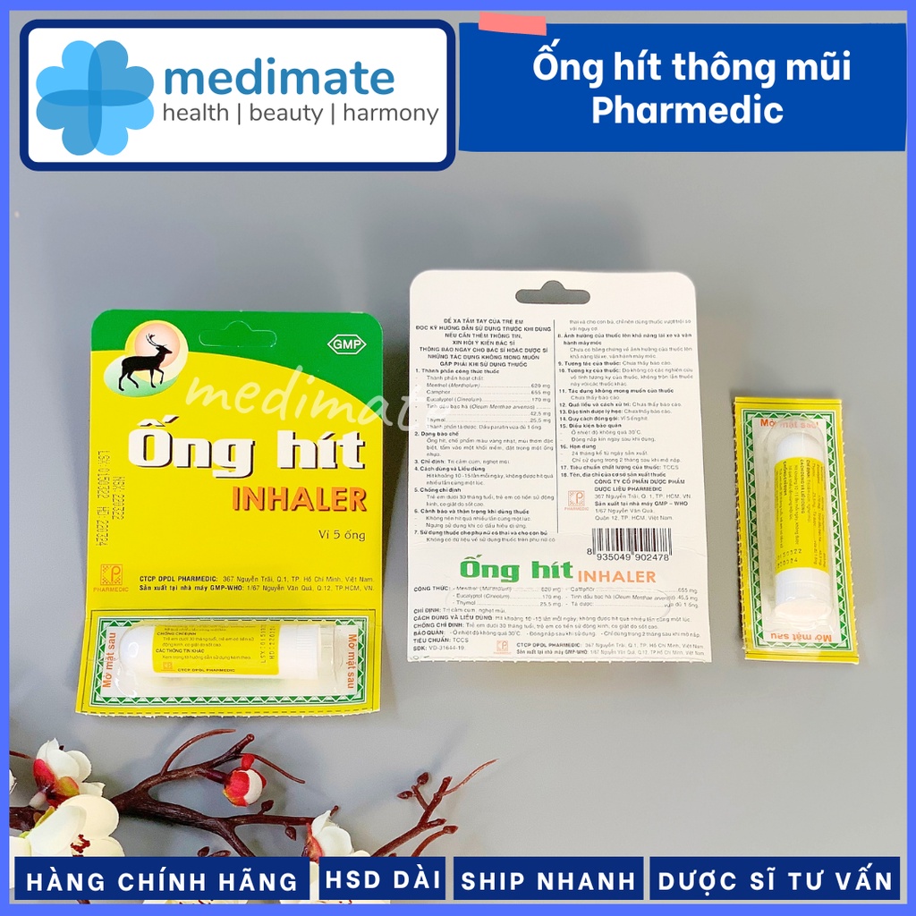 Ống hít thông mũi Pharmedic hỗ trợ giảm nghẹt mũi, giữ ấm vùng mũi (1 ống hít)