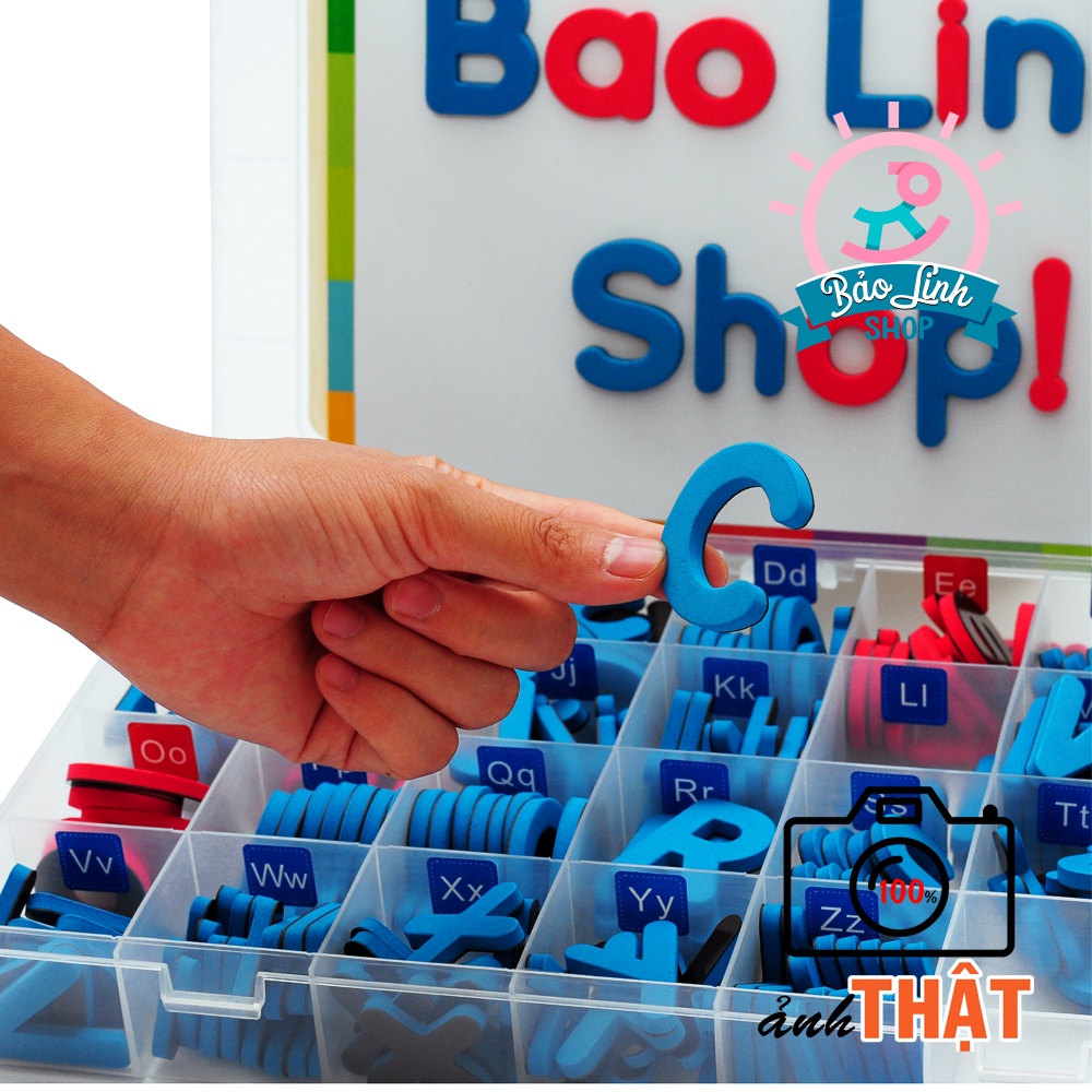 Bộ 208 chữ cái Tiếng Anh có nam châm CHUẨN Montessori - Phân biệt nguyên âm, phụ âm TẶNG thêm bảng từ, kèm khay đựng