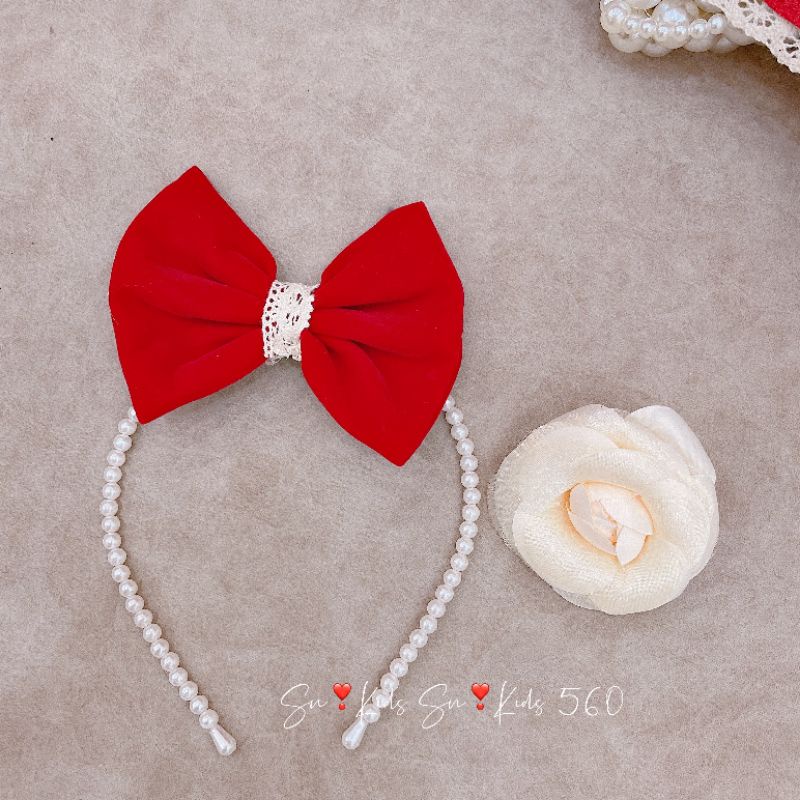 Váy Nhung Đỏ Đính Hoa Kèm Nơ Cài Điệu Đà Cho Bé Gái size 1-7 tuổi (10-20 kg)