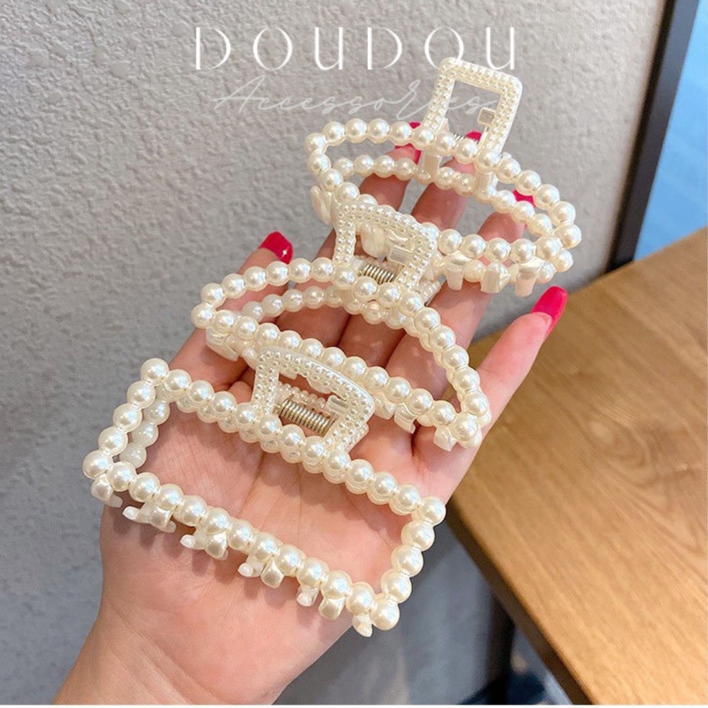 Phụ kiện kẹp tóc xinh DOUDOU Kẹp càng cua Hàn Quốc cỡ lớn Cặp tóc ngọc trai nhân tạo ZJ014