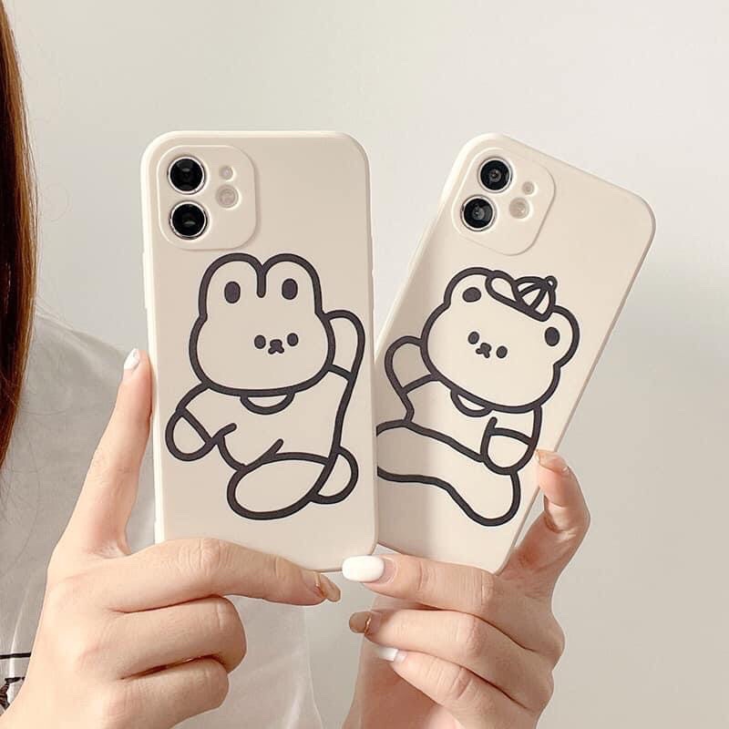 Ốp lưng hình thỏ gấu tedy đơn giản cute cạnh vuông giả ip12 5/5s/6/6plus/6s/7/7plus/8/8plus/x/xr/xs/11/12/pro/ma