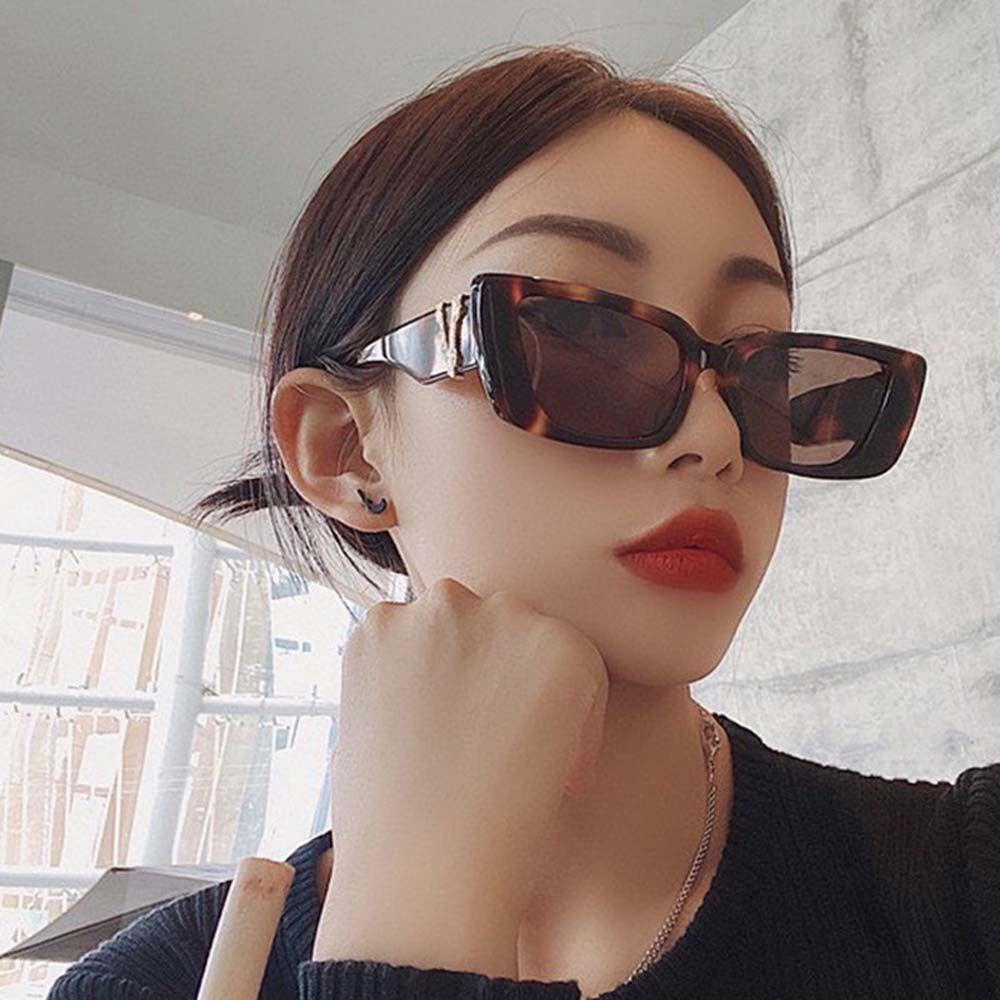 Kính Mát Gọng Vuông Nhỏ Bằng Kim Loại In Họa Tiết Da Báo Thời Trang Cho Nữ