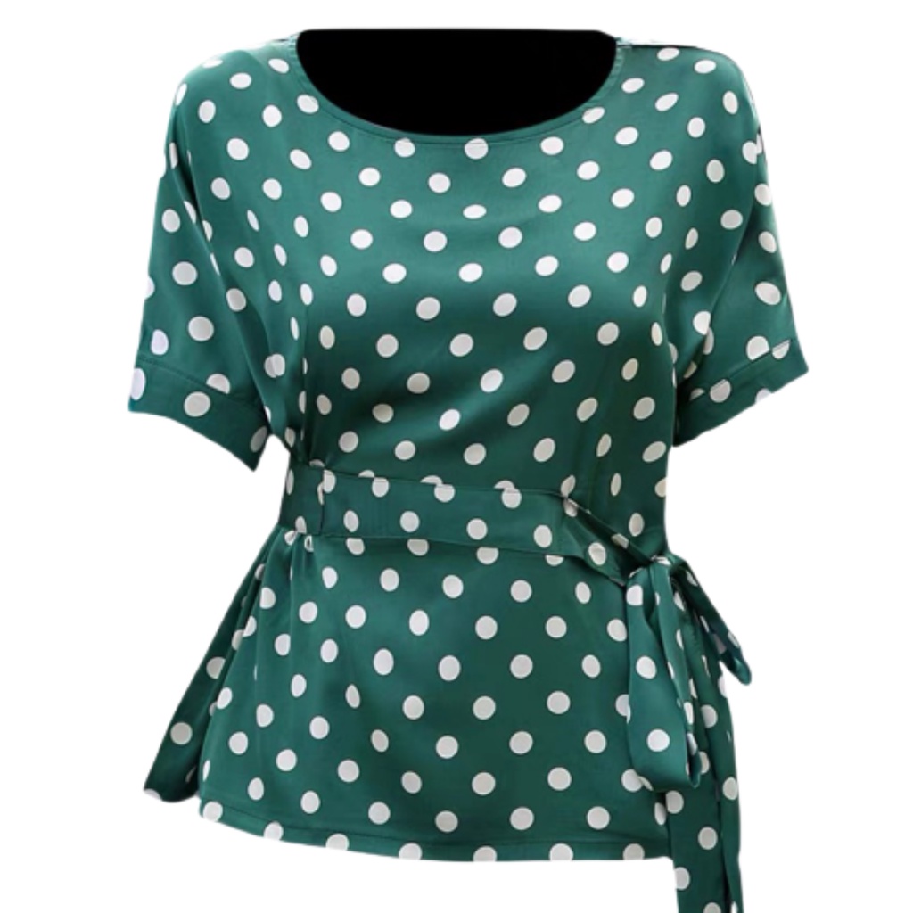 Áo kiểu nữ trung niên sang trọng Thiên Tú , họa tiết chấm bi nhỏ chất voan mát mẻ thanh lịch tinh tế