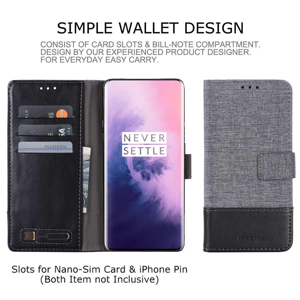Bao da điện thoại bảo vệ toàn diện phối vải canvas tích hợp ví sang trọng dành cho OnePlus 6 / 6T / 7 / 7 Pro