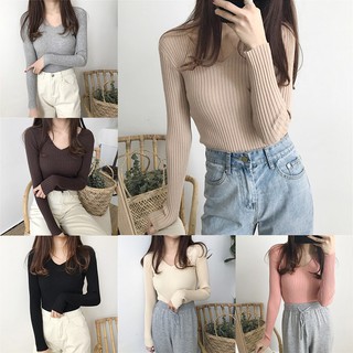 Áo sweater màu trơn thiết kế cổ chữ V cho nữ