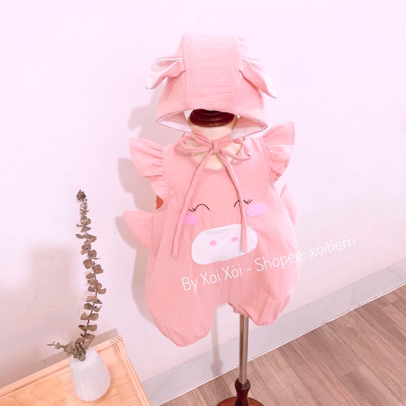 Hình thật- Bộ Body liền thân cho bé Xòi Xòi- Jumpsuit hình bé heo