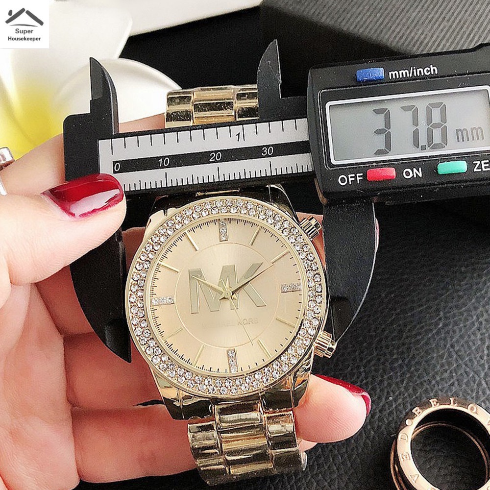 Mk Đồng Hồ Đeo Tay Dây Inox Đính Đá Thiết Kế Đơn Giản Thời Trang Cho Nam Và Nữ
