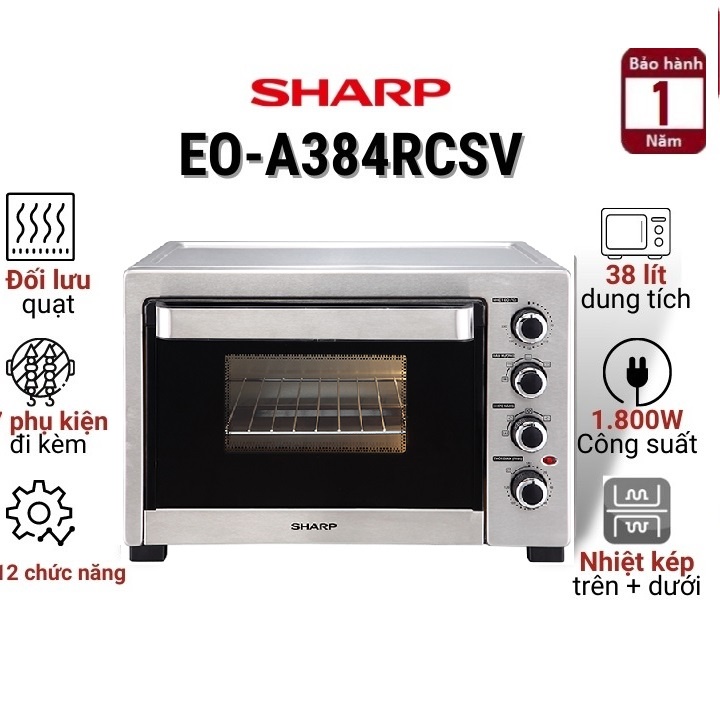 Lò nướng Sharp 38 lít nướng đối lưu công suất 1800W chất liệu vỏ thép không gì điều khiển núm vặn - HAPOS Phân phối