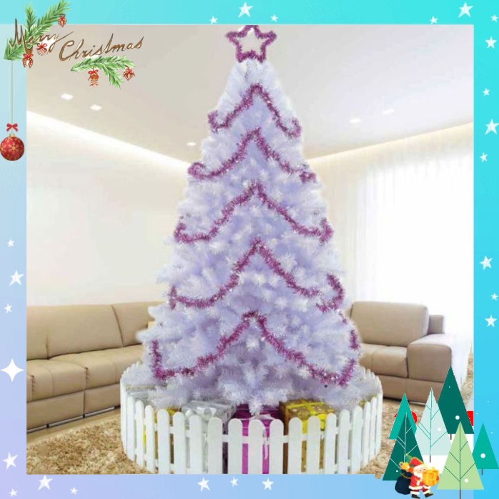 Cây thông noel 2m4 màu trắng trong - cây thông noel A7 tặng ngôi sao đỉnh và dây kim tuyến trang trí giáng sinh