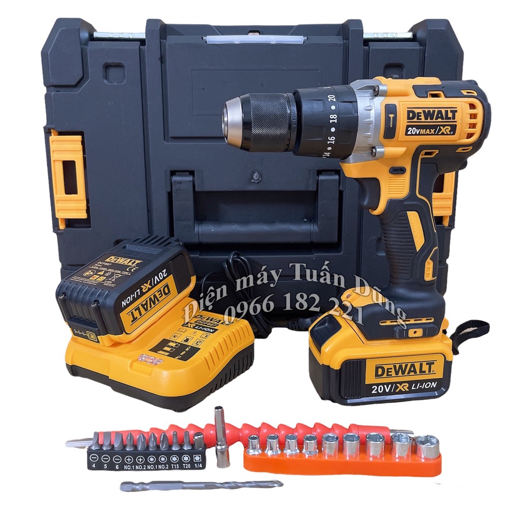 Máy khoan dùng pin De.Walt DCD 996 Kèm 02 Pin 20v Động Cơ Không Chổi Than Hàng cao cấp Tặng 21 Phụ Kiện+MK6