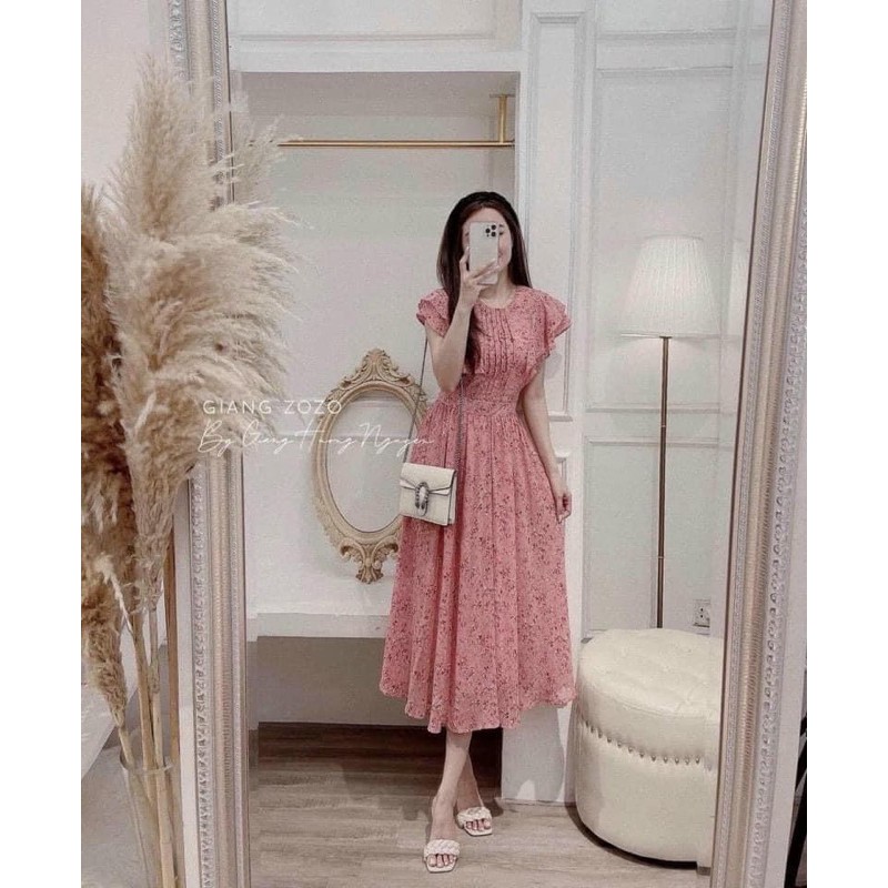 VNU196 - VÁY VOAN HOA ĐỎ NHÍ CỔ XẾP LI QC | BigBuy360 - bigbuy360.vn