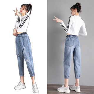 QUẦN BÒ NỮ []ỐNG RỘNG BO GẤU RÁCH GỐI PHONG CÁCH NĂNG ĐỘNG MẪU THU 2019