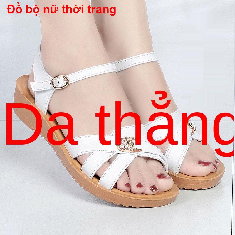 Dép nữ[Da bò lớp thứ nhất] Giày mẹ, dép da, size lớn cho phụ nữ, trung niên và cao tuổi đế mềm chống trượt1