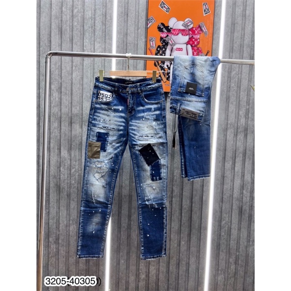 Quần Jeans Nam Đẹp Dsq Vá Cao Cấp - Quần Bò Nam Dsq Thêu Logo Đỏ Xịn Xò
