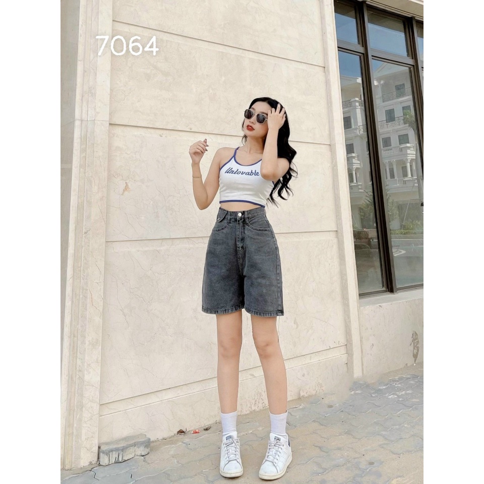 Quần Ngố Nữ Túi Nắp Ống Rộng Lưng Cao Chất Jean Đẹp 4 Màu Thời Trang - 438