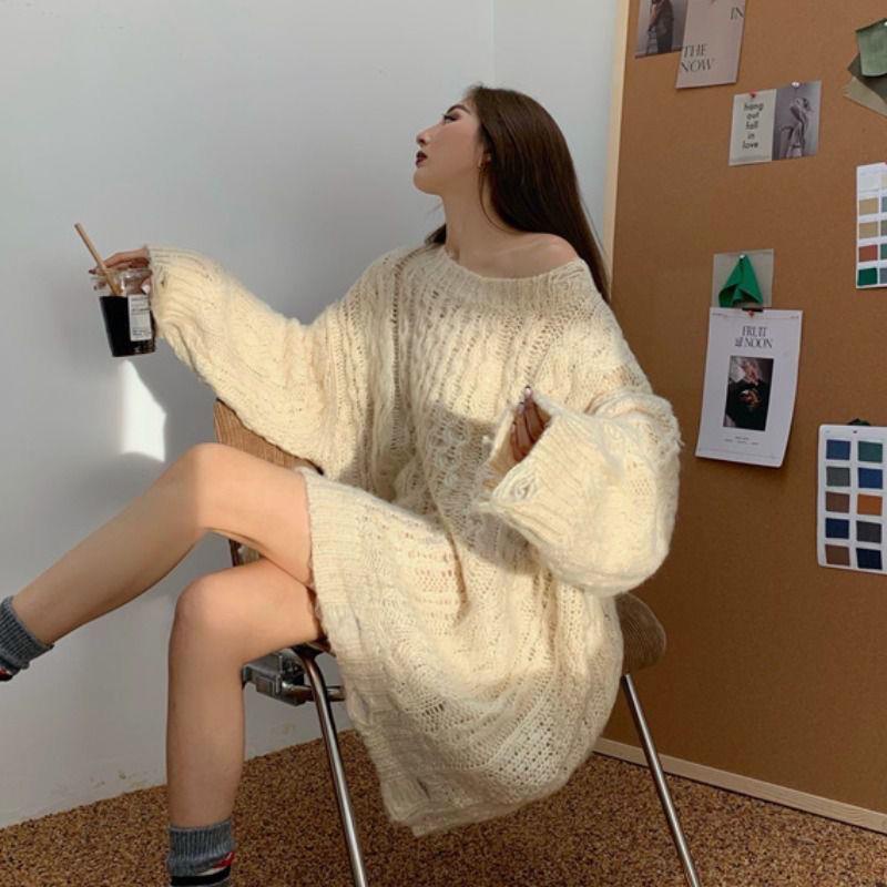 Áo sweater Dáng Rộng Màu Trơn Phong Cách Cổ Điển Thời Trang Mùa Thu Xinh Xắn Cho Nữ