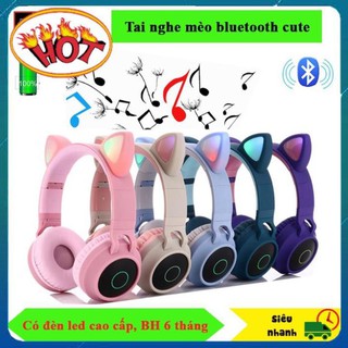 Tai nghe Bluetooth 💥Cute Mèo💥 Có đèn Led sáng theo nhạc và Mic đàm thoại Online, Gấp gọn tiện lợi