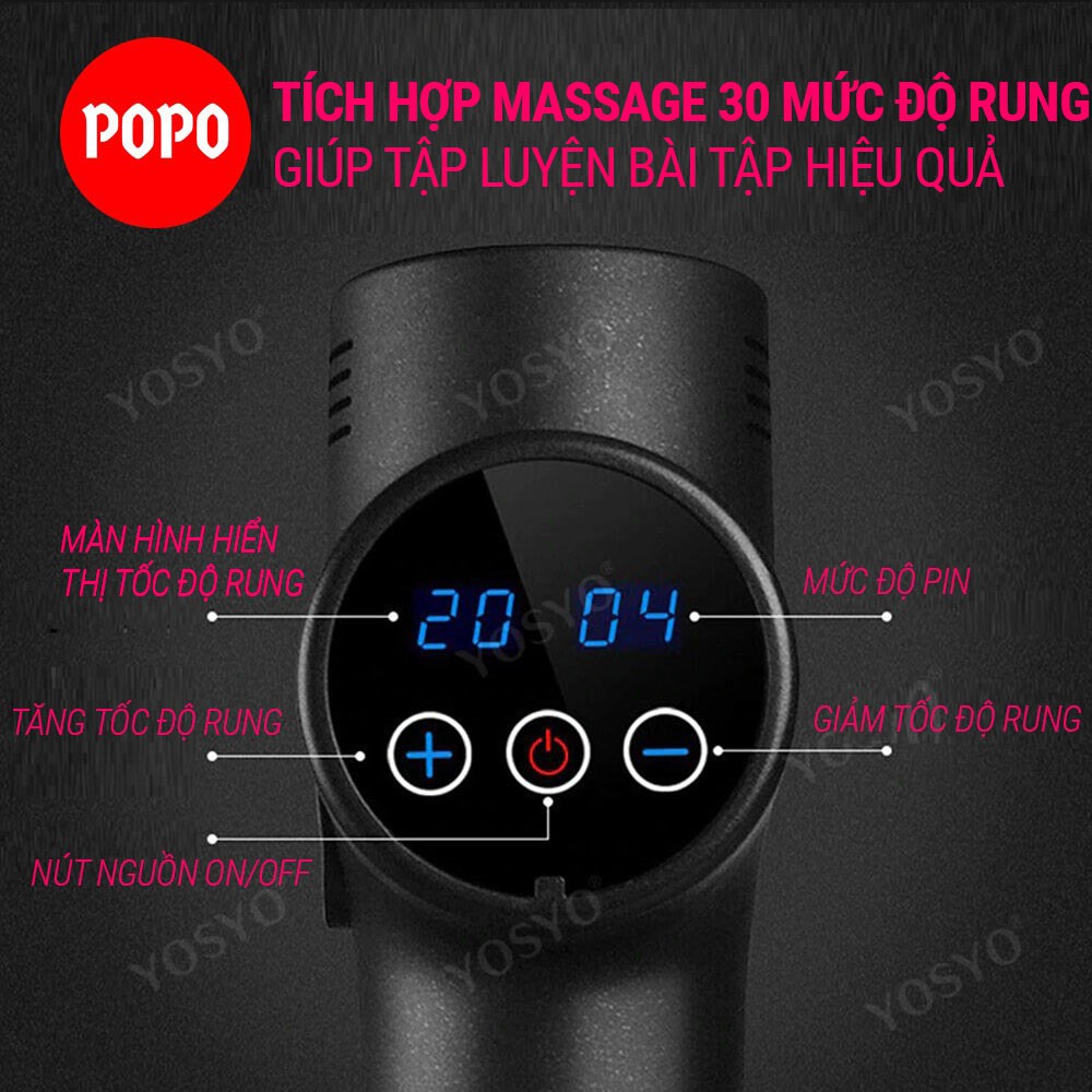 Máy massage  Fascia Fun cầm tay giúpmassage trị liệu FG059 có 6 đầu massage 30 mức độ rung - trị nhức mỏi toàn thân POPO