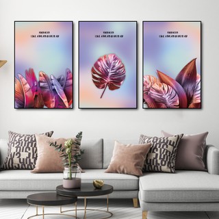 Tranh treo tường canvas lá nghệ thuật 3D decor trang trí phòng khách & phòng ngủ có khung cao cấp bộ 3 bức khổ lớn 40x60