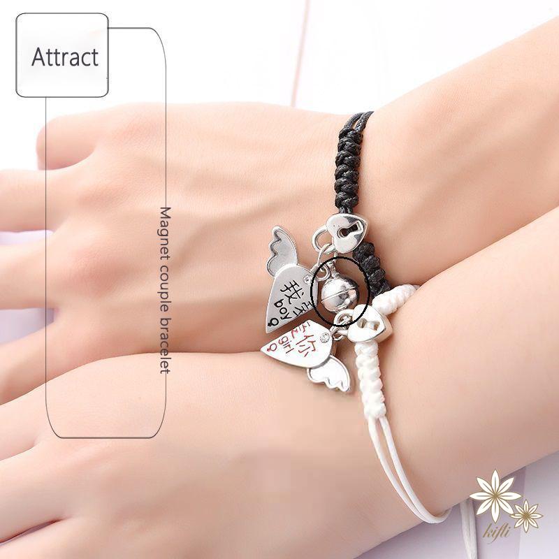 【Kifli】 Set 2 vòng tay nam châm dạ cho cặp đôi