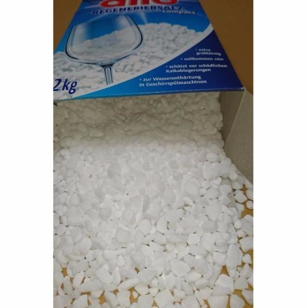 Muối Rửa Bát Alio 2kg - muối làm mềm nước dùng cho máy rửa bát. Tặng 3 viên Finish Nhật