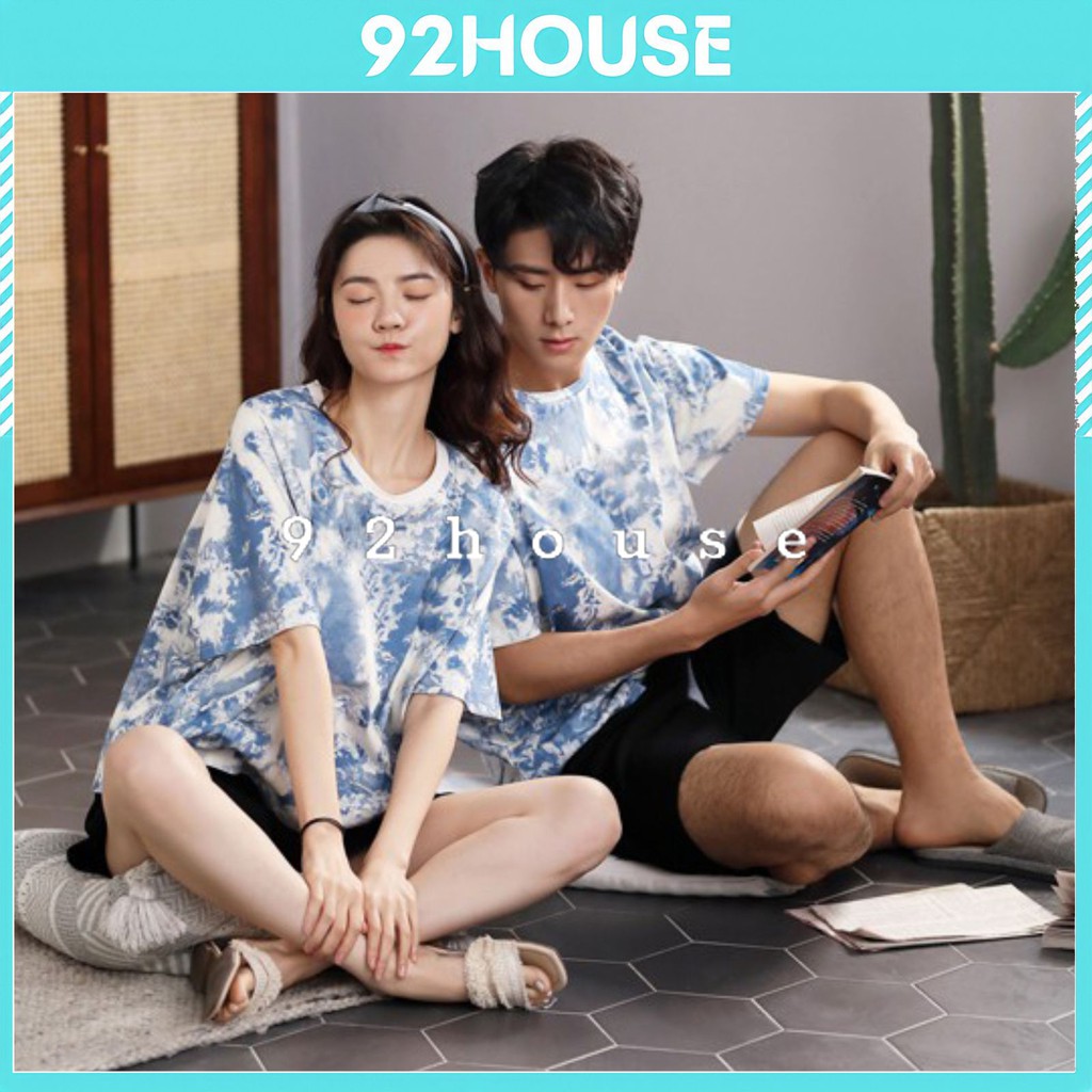 Áo thun dáng rộng loang màu xanh ngọc freesize tay lỡ