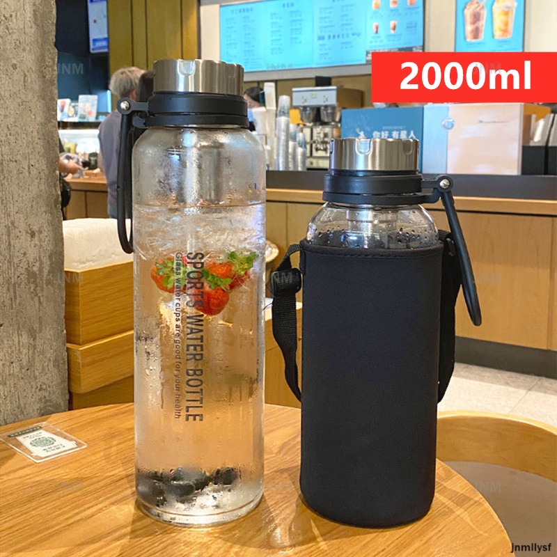 2000ml Dung tích lớn Chai nước thủy tinh Thể thao Chai nước Du lịch ngoài trời Chai uống di động có bộ lọc