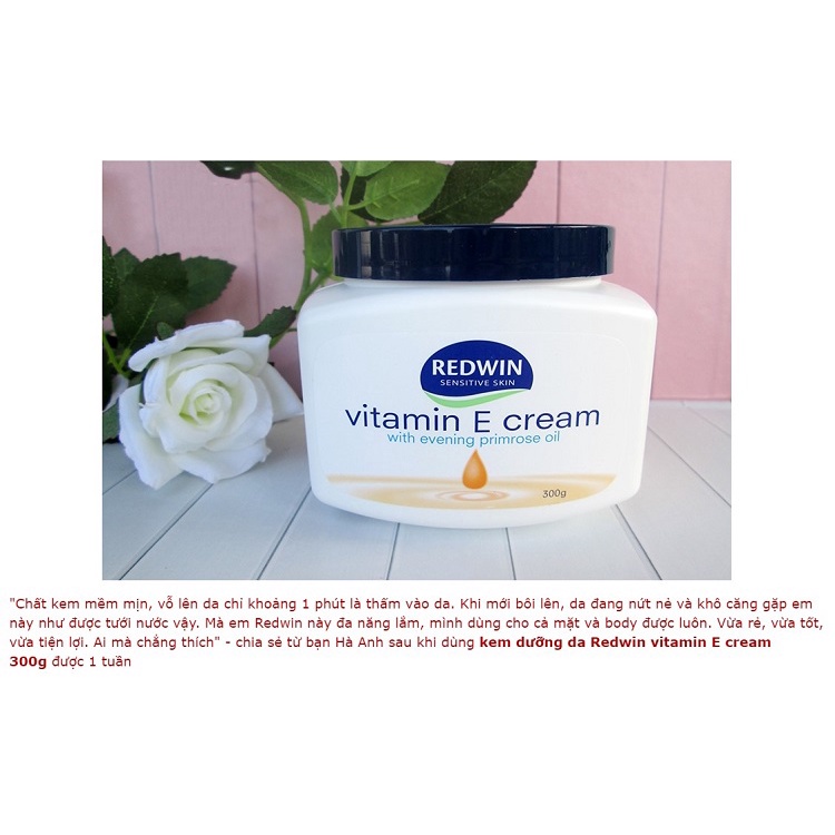 Kem Dưỡng Vitamin E Redwin Úc. Dưỡng Ẩm,  Sáng Da,  Giúp Da Bóng Mượt và Mịn Màng hơn 300g. #Pvy Beauty