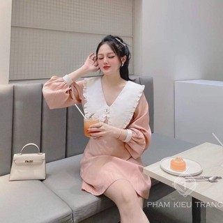 Đầm voan lụa cổ phối tiểu thư xinh xắn