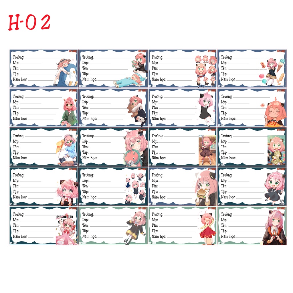 Nhãn vở anime Spy x Family các mẫu đẹp lung linh 1 set 20 cái nhãn vở khác nhau