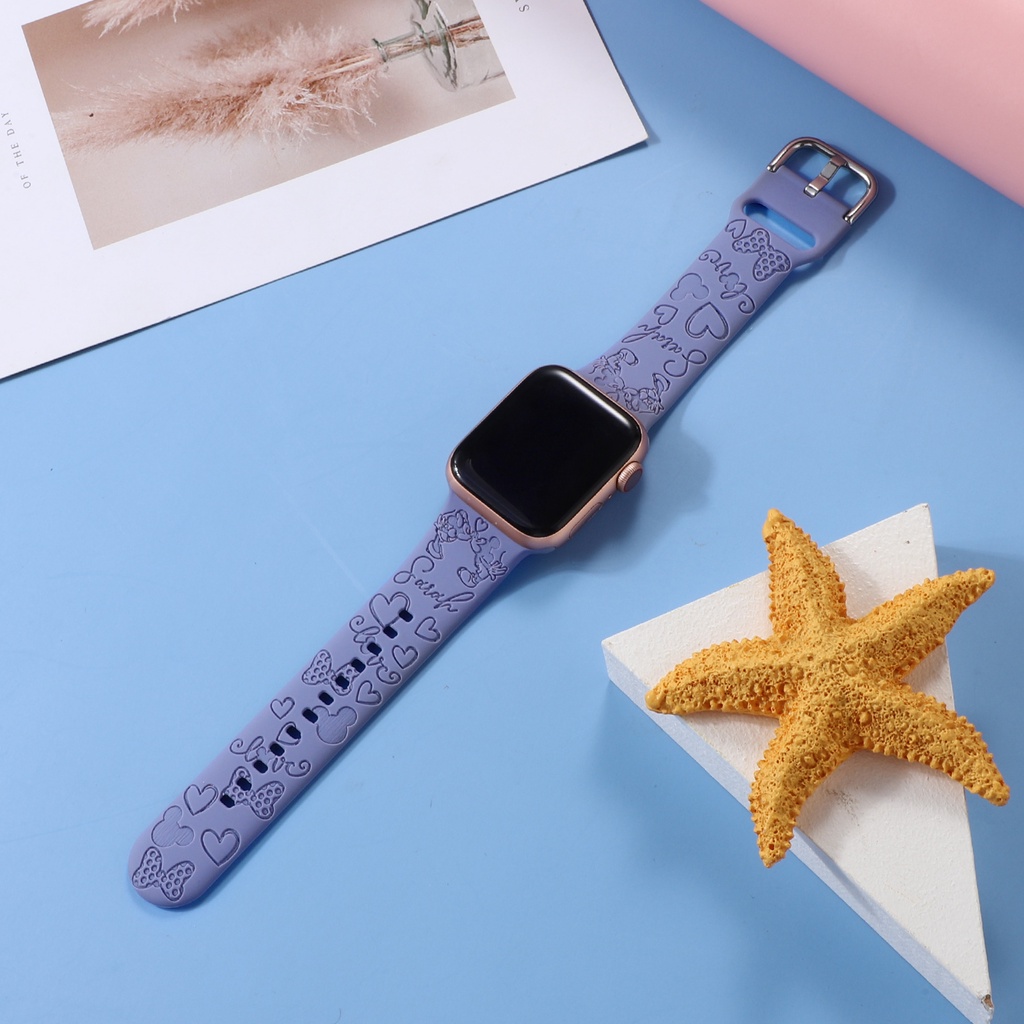 Dây Đeo Họa Tiết Hoạt Hình Mickey Minnie Cho Đồng Hồ Thông Minh Apple Watch 38mm 40mm 41mm 42mm 44mm 45mm Series 8 7 6 SE 5 4 3 2 1