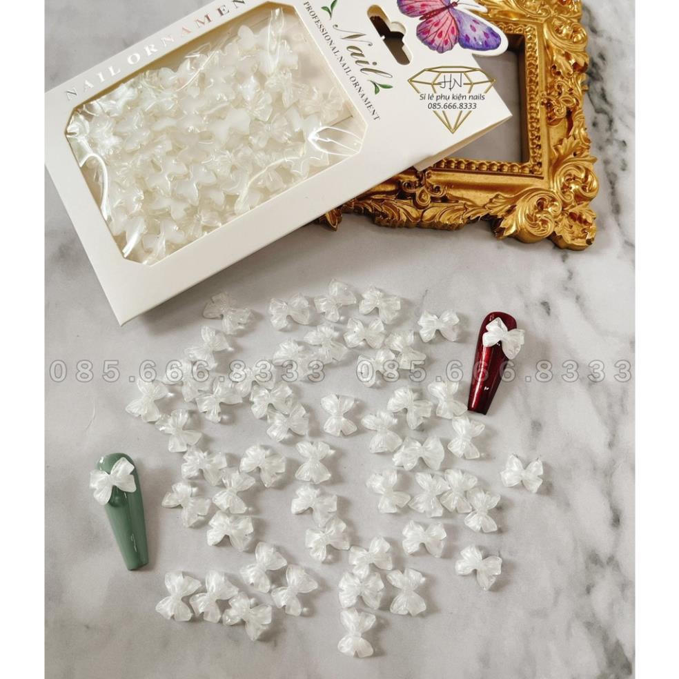 Set charm nơ thủy tinh màu trắng
