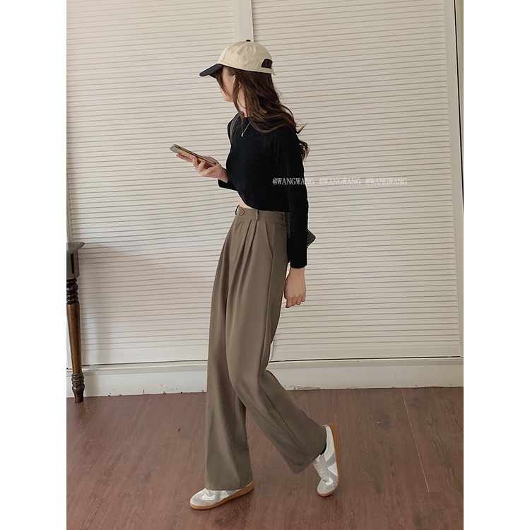 Quần dài ống rộng suông lưng cao thời trang thanh lịch cho nữ