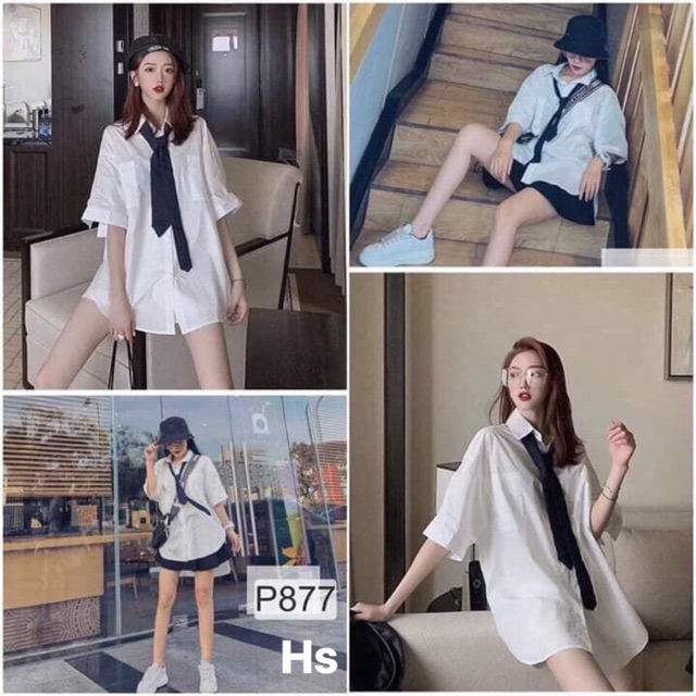 BIGSALE9.9 - (HS) Unisex Áo Sơ Mi Nam Nữ Đẹp Cộc Tay Trắng Cà Vạt Rời Hot Trend - Shoptrang