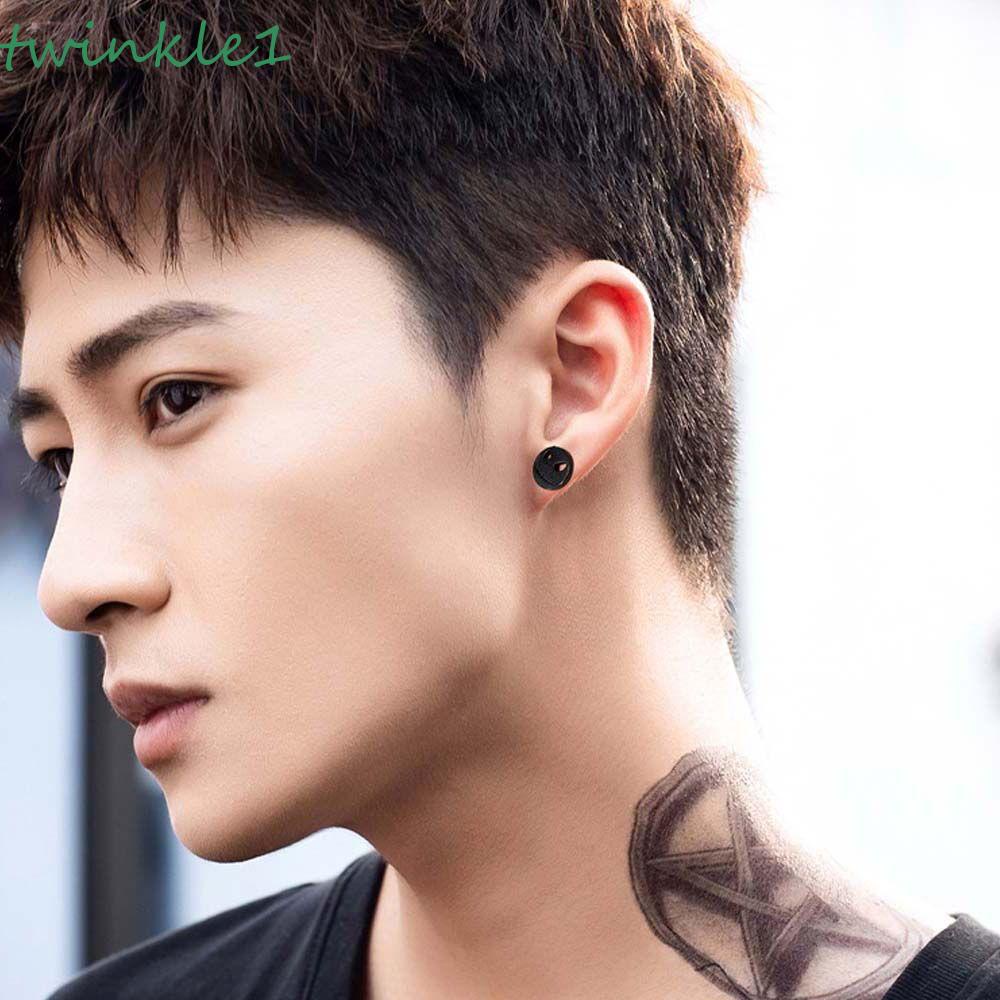 Bông Tai Hình Tròn Họa Tiết Bộ Xương Phong Cách Gothic Hàn Quốc Cá Tính Cho Nam