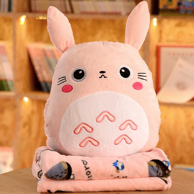 Bộ chăn gối 3 trong 1 totoro cao cấp chăn lông tuyết chăn in hình như ảnh (Hồng)