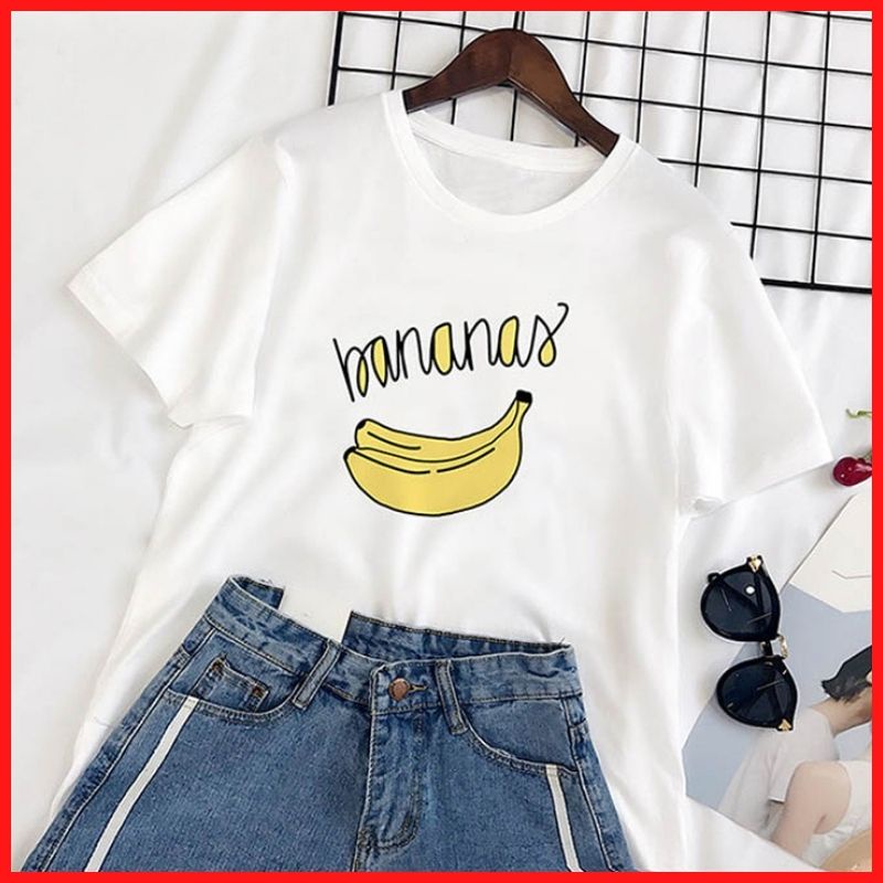 Áo Thun Tay Ngắn Màu Trắng In Hình Trái Chuối Bananas DLX