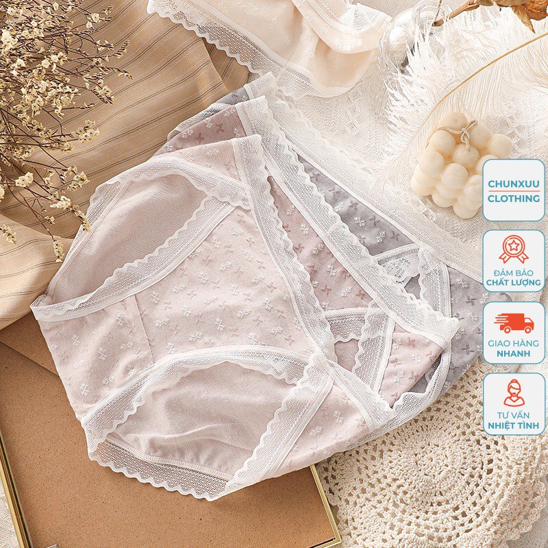 Quần lót nữ ren lưới thêu họa tiết hoa nhí phối viền ren ngọt ngào - QC37