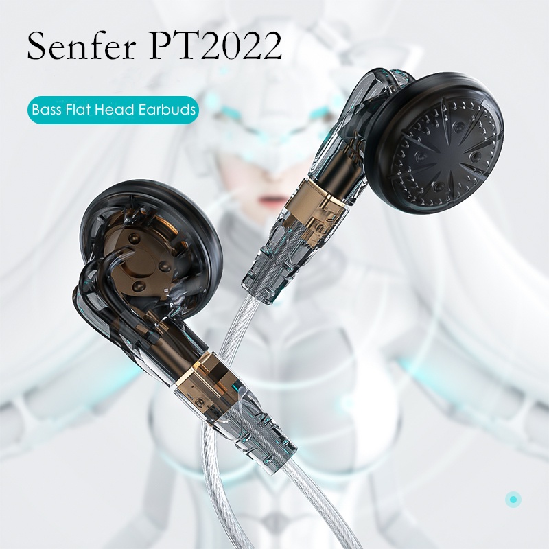 Tai Nghe Nhét Tai Senfer PT2022 Dây Nhựa Resin Màu Bạc Đầu Dẹt 16mm Có Thể Tháo Rời MMCX