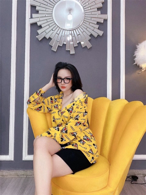 Áo sơ mi kiểu giấu quần in hình chuột mickey dễ thương